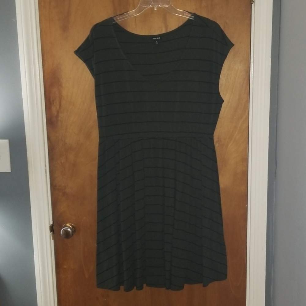 TORRID Skater dress Dark green with black stripes.